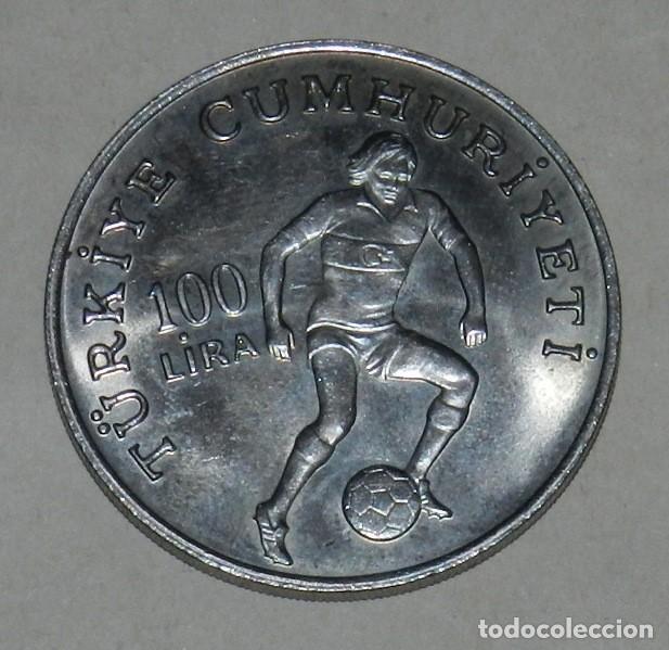 Monedas antiguas de Europa: MONEDA TURQUIA 100 LIRAS, MUNDIAL DE FUTBOL 1982, MIDE 3,7 CMS.