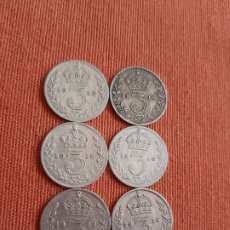 Monedas antiguas de Europa: (REINO UNIDO)(1916)(PLATA) LOTE MONEDAS 3 PENIQUES