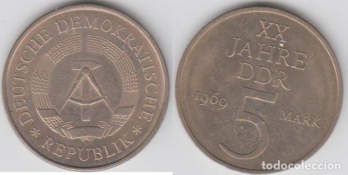 Monedas antiguas de Europa: ALEMANIA ORIENTAL (REP. DEMOCRATICA) 5 MARCOS (MARK) CU-NI 1969 XX ANIVERSARIO DDR S/C