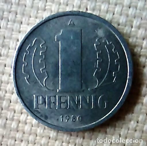 Monedas antiguas de Europa: 1 Pfennig Moneda DDR Republica Democr&aacute;tica Alemana 1980