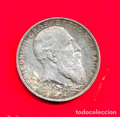 Monedas antiguas de Europa: BADEN (ALEMANIA) 2 MARCOS 1902, 50 A&Ntilde;OS DE REINADO