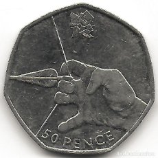 Monete antiche di Europa: REINO UNIDO 50 PENIQUES 2011 KM#1167 LONDRES 2012 TIRO CON ARCO - CIRCULADA. Lote 304134508