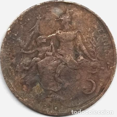 Monedas antiguas de Europa: moneda 5 centimos francia 1910 - Foto 1