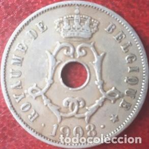 Monedas antiguas de Europa: moneda belgica 1908 25 cent Ed. 25