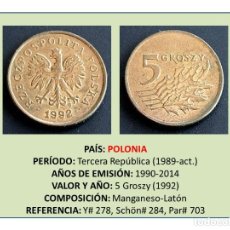 Monedas antiguas de Europa: MONEDA DE 5 GROSZY (1992) (POLONIA). Lote 242942995