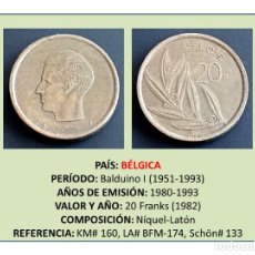 Monedas antiguas de Europa: MONEDA DE 20 FRANKS (1982) (BÉLGICA). Lote 242943305