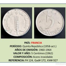Monedas antiguas de Europa: MONEDA DE 5 CENTIMES (1962) (FRANCIA). Lote 242943740
