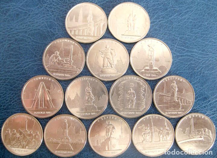Monedas antiguas de Europa: Rusia, Set de 14 monedas de 5 Rublos ''Ciudades liberadas''. A&ntilde;o 2016./ Nuevas, sin circular.