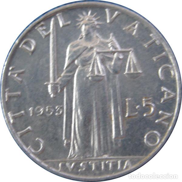 Monedas antiguas de Europa: Vaticano, 5 Liras 1953 ''Pio XII'' KM#51.1./ Bonita./ Foto.