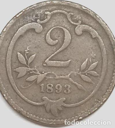 Monedas antiguas de Europa: moneda 2 hellers austria 1893 - Foto 1