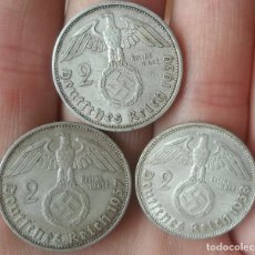 Monedas antiguas de Europa: 3 MONEDAS DE PLATA NAZIS CON ESVÁSTICA DEL TERCER REICH,FECHAS 1937-38-39.. Lote 341364688
