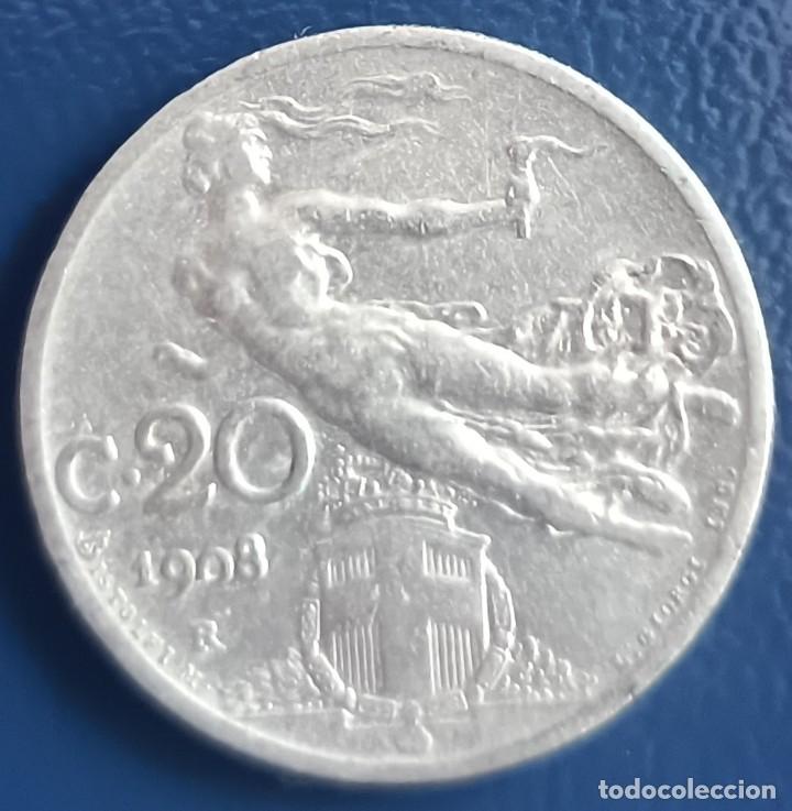 Monedas antiguas de Europa: 20 c&eacute;ntimos 1908 - Italia - Foto 1
