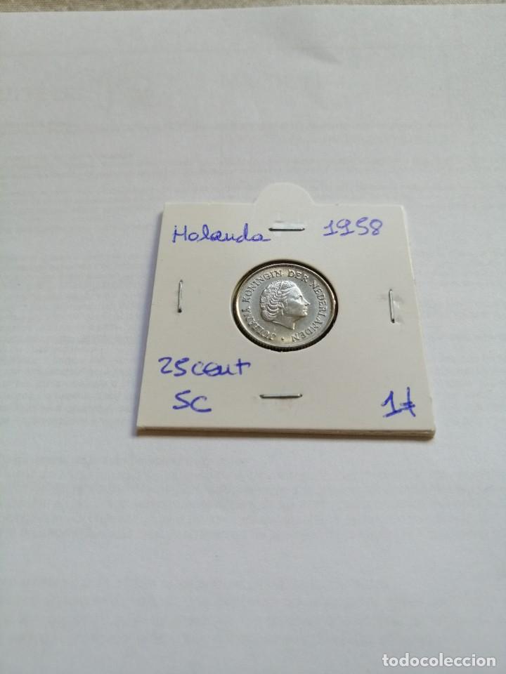 Monedas antiguas de Europa: Holanda 25 Cent 1958 SC - Foto 1