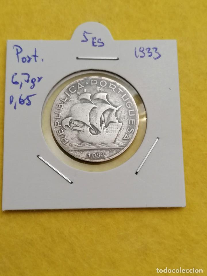 Monedas antiguas de Europa: Plata, Moneda Portugalia ,5 Escudos , 1933, BC, 6,7 gr