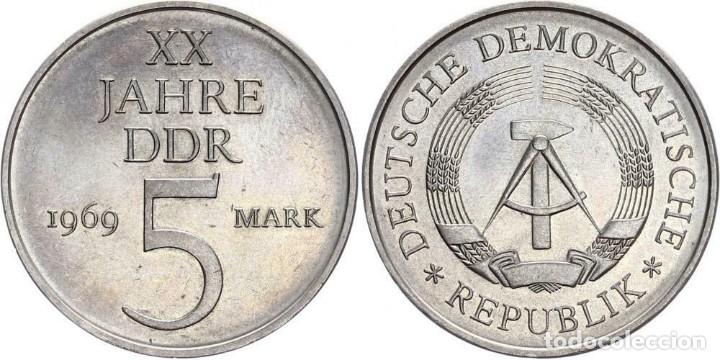 Monedas antiguas de Europa: ALEMANIA DEMOCRATICA 5 MARCOS 1969