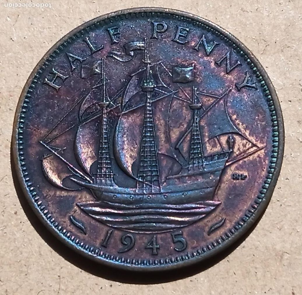 Monedas antiguas de Europa: INGLATERRA - HALF PENNY 1945 BC+ - Foto 2