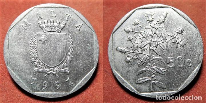 Monedas antiguas de Europa: MONEDA DE MALTA, 50 CENTAVOS 1991 SC - Foto 1