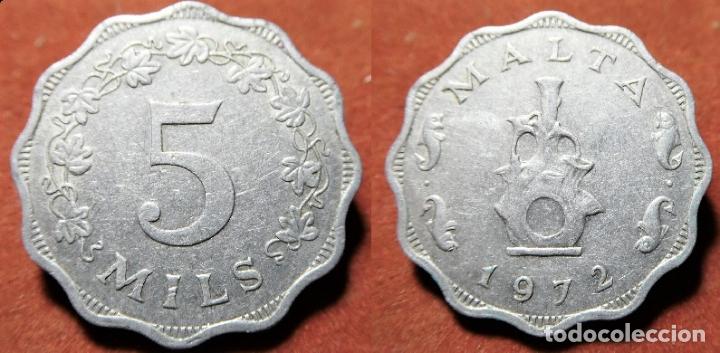 Monedas antiguas de Europa: MONEDA DE MALTA 5 MILS 1972 - Foto 1