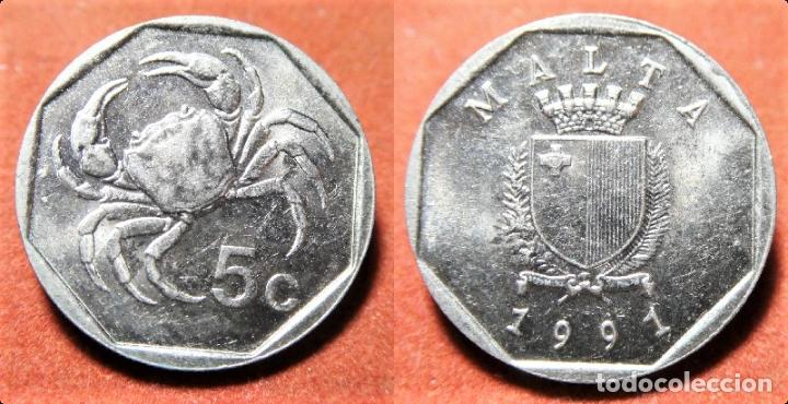 Monedas antiguas de Europa: MONEDA DE MALTA. 5 C&Eacute;NTIMOS DE 1991. SC - Foto 1