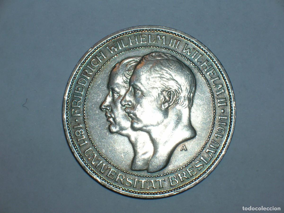 Alte M&uuml;nzen aus Europa: ALEMANIA/PRUSIA 3 MARCOS 1911 (ANIVERSARIO UNIVERSIDAD BRESLAU) PLATA (9243)
