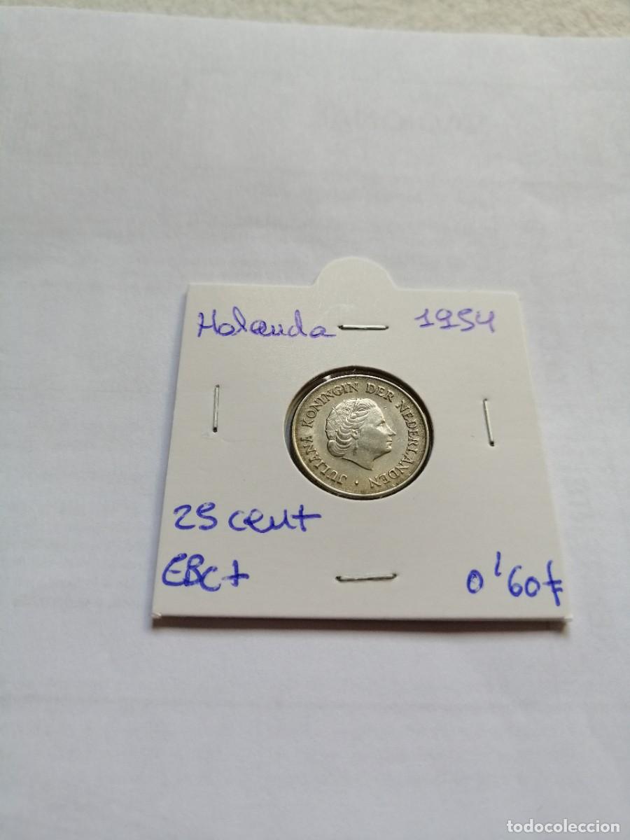 Monedas antiguas de Europa: Holanda 25 Cent 1954 - Foto 1