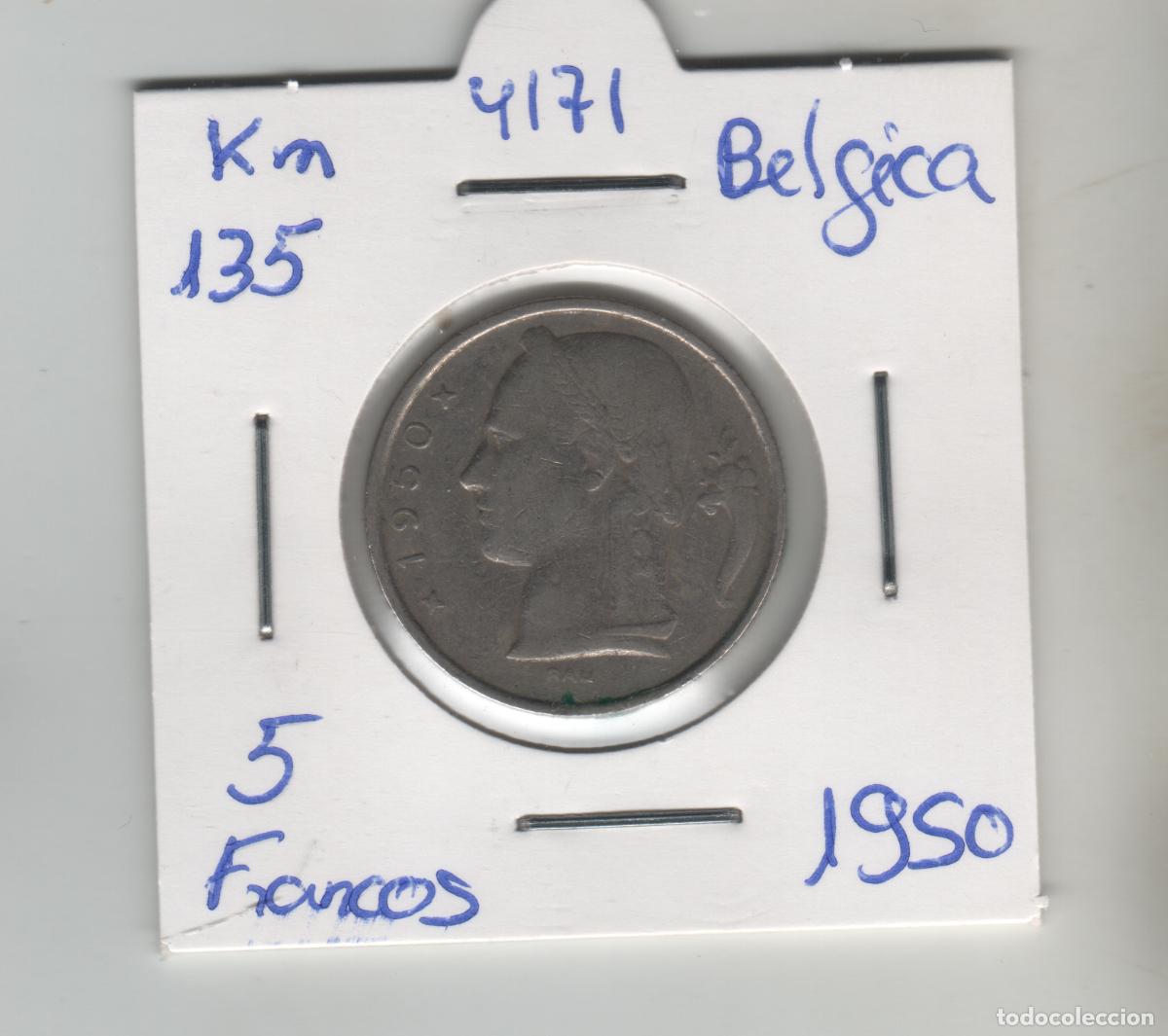Moedas antigas da Europa: BELGICA 5 FRANCOS 1950