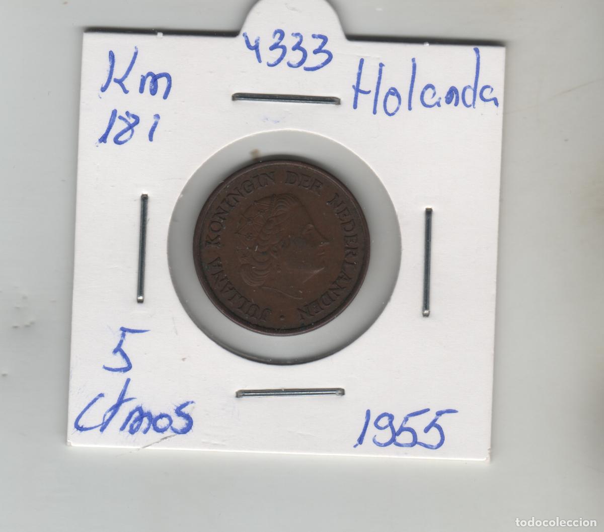 Monedas antiguas de Europa: HOLANDA 5 CENTIMOS 1955 - Foto 1