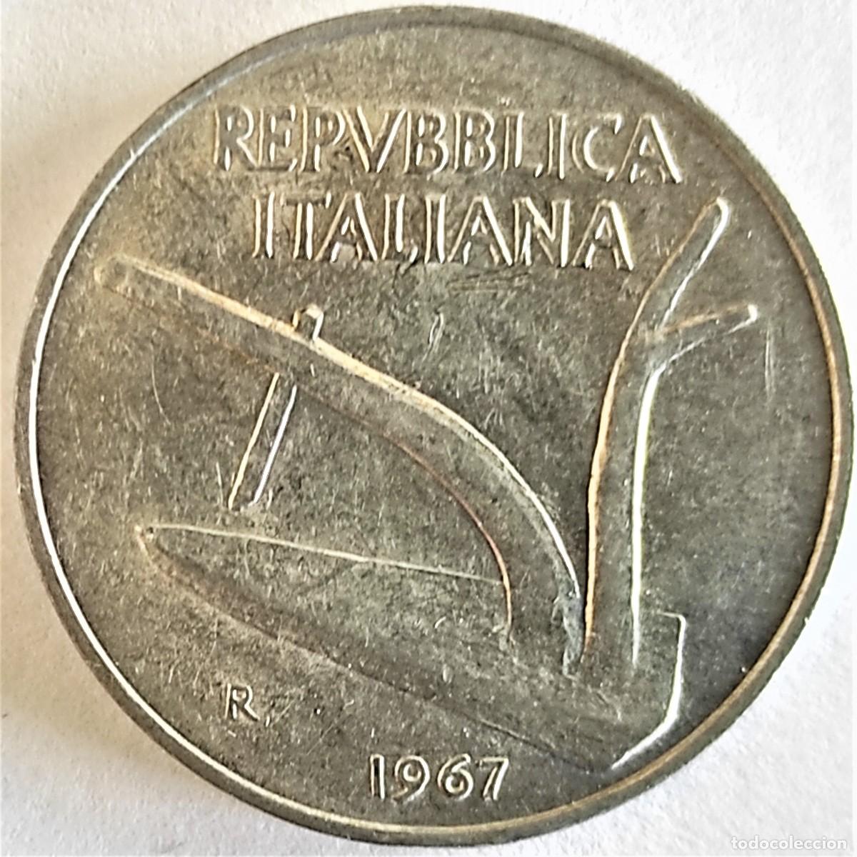 Moedas antigas da Europa: ITALIA (1946-2001) - 10 LIRAS 1967 R - A - 1,60 GR. ALUMINIO - DIAMETRO 23,25 mm - KM#93 - MB
