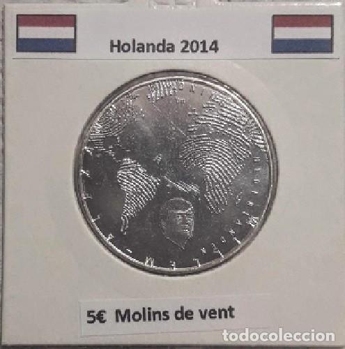 Moedas antigas da Europa: 5 euros Holanda 2014 Molinos de viento Alpaca SC