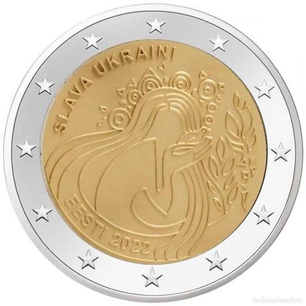 Old Coins of Europe: Estonia 2 Euros Conmemorativa 2022 Ucrania y Libertad Km 103 Sc Unc