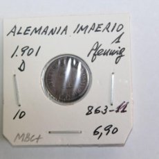 Monedas antiguas de Europa: MONEDA DE 1 PFENNIG DE 1901 D KM 10 DE ALEMANIA IMPERIO EN MBC+