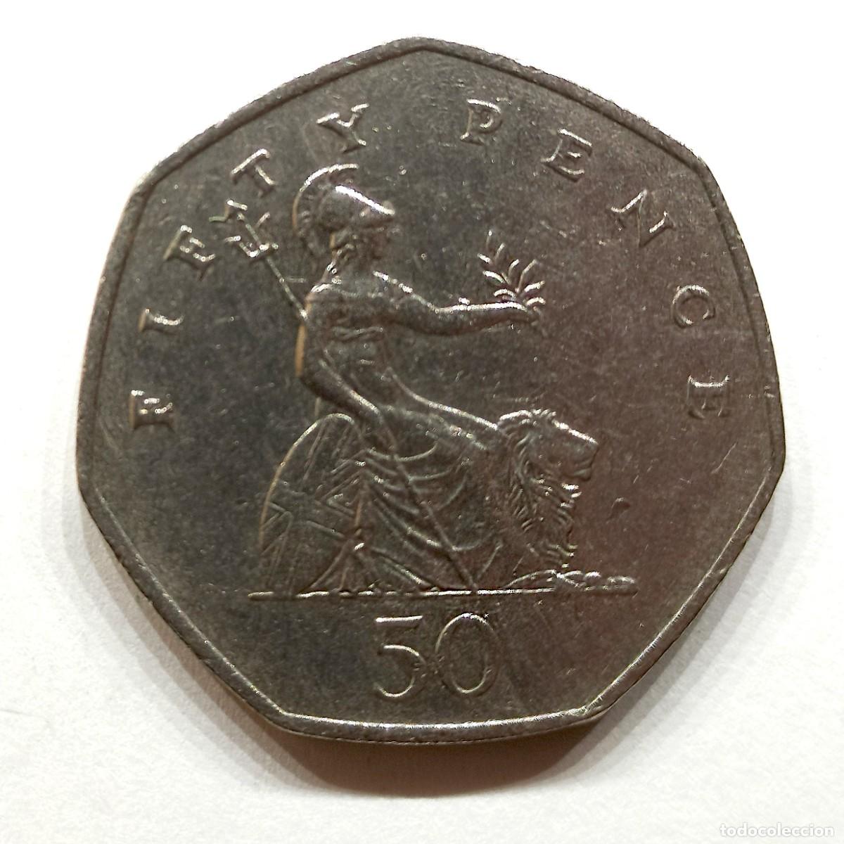 Monnaies anciennes de Europe: FIFTY NEW PENCE 1997 ELIZABETH II Brittania con escudo y le&oacute;n reducido. BC. 8gr. cobre-niquel