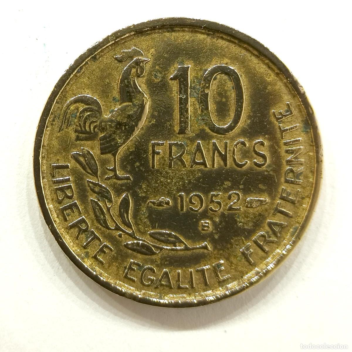 Monnaies anciennes de Europe: 10 FRANCS 1950 &rdquo;B&rdquo; , Republique Francaise, G. Guiraud BC RARA Gallo 4 plumas, 3gr. bronce-aluminio