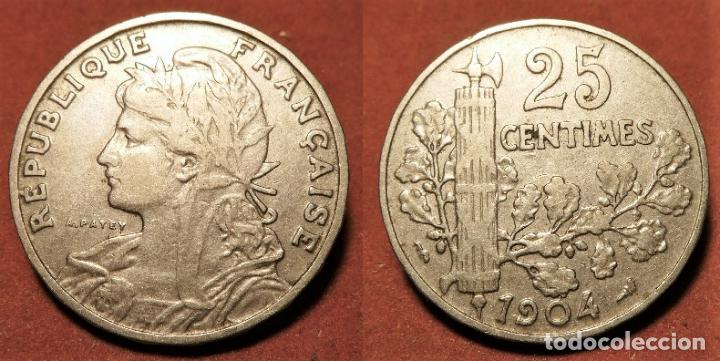 Monedas antiguas de Europa: MONEDA DE FRANCIA 25 Centimes, 1904 - Foto 1