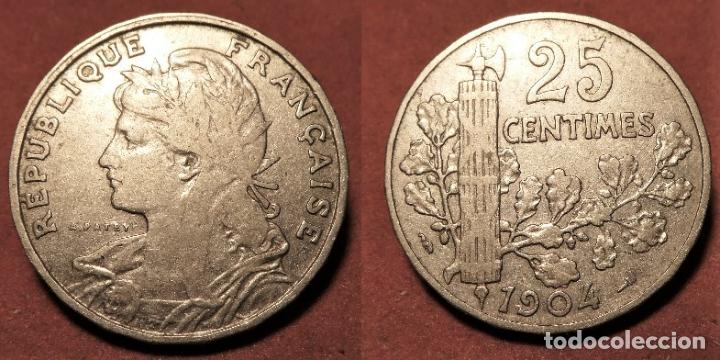 Monedas antiguas de Europa: MONEDA DE FRANCIA 25 Centimes, 1904 - Foto 1