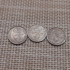 Monedas antiguas de Europa: REINO UNIDO, 3 X 3 PENCE 1908, 1914 Y 1917, PLATA. Lote 400705154