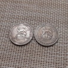 Monedas antiguas de Europa: REINO UNIDO, 2 X 1 SHILLING 1910 Y 1915, PLATA. Lote 400705924