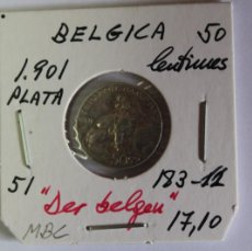 Monedas antiguas de Europa: MONEDA DE PLATA DE 50 CENTIMOS DE 1901 KM 51 DE BELGICA EN MBC
