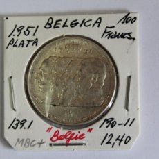 Monedas antiguas de Europa: MONEDA DE PLATA DE 100 FRANCS DE 1951 KM 139.1 DE BELGICA EN MBC+. Lote 401719514