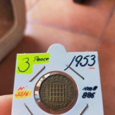 Monedas antiguas de Europa: MONEDA DE 3 TRES PENIQUES PENCE REINO UNIDO GRAN BRETAÑA INGLATERRA 1953 MUY BUENA CONSERVACION. Lote 403340544
