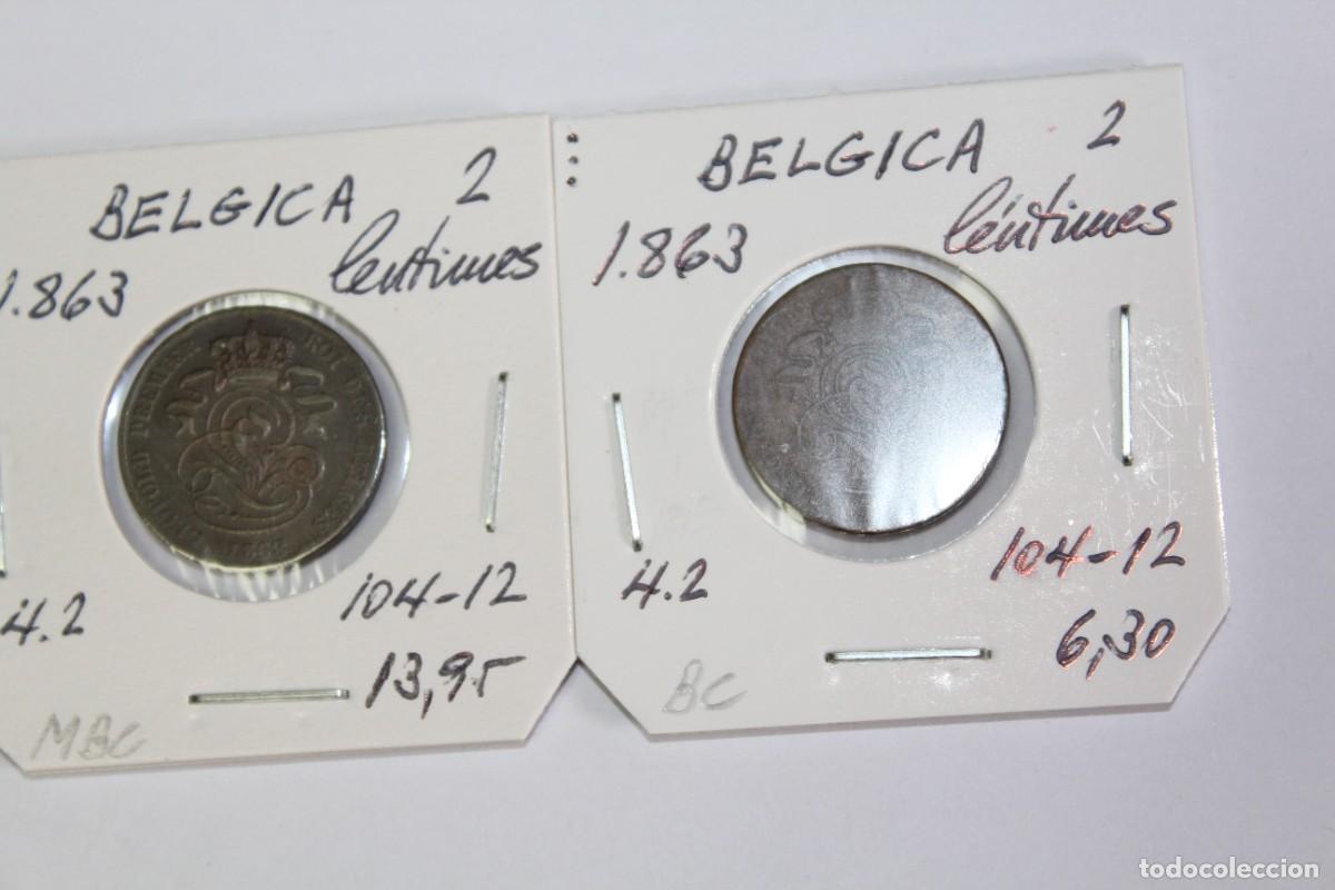 Moedas antigas da Europa: Lote de 2 monedas de 2 Centimes de 1863 KM 4.2 de BELGICA en MBC y BC