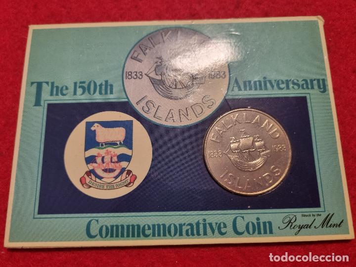 Monedas antiguas de Europa: SET ESTUCHE MONEDA 5 PENCE PENIQUES 1983 FALKLAND ISLANDS CONMEMORATIVA 150 A&Ntilde;OS ORIGINAL