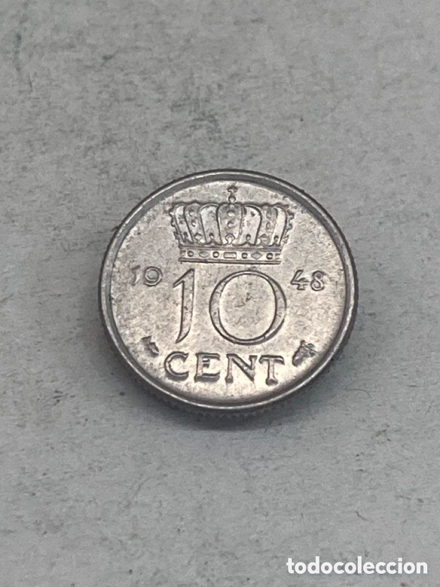 Monedas antiguas de Europa: Moneda 10 Cent 1948 Holanda L69 - Foto 1