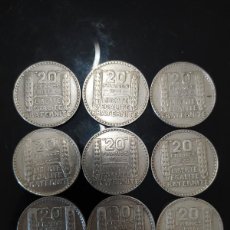 Monedas antiguas de Europa: 9 MONEDAS DE 20 FRANCOS FRANCESES. PLATA 0.680