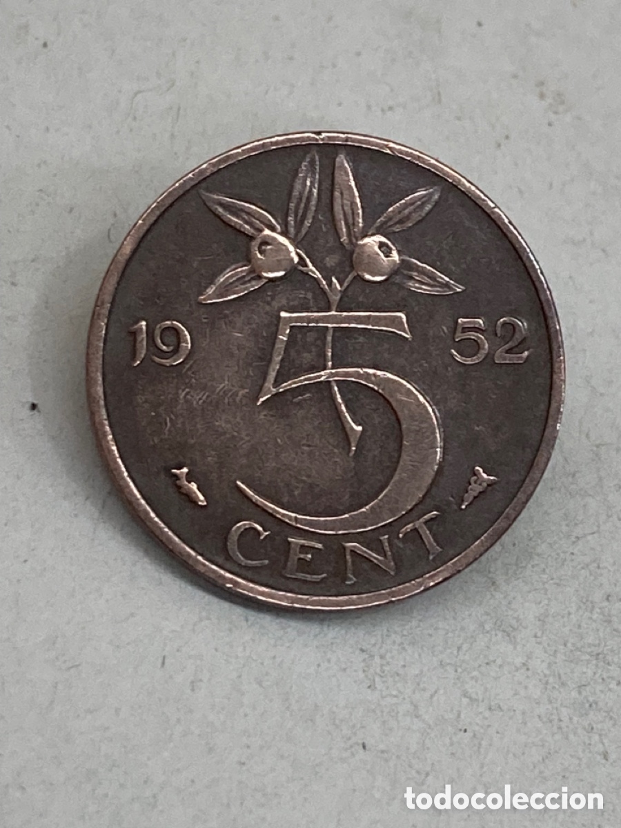 Monedas antiguas de Europa: Moneda 5 Cent 1952 Holanda X21 - Foto 1