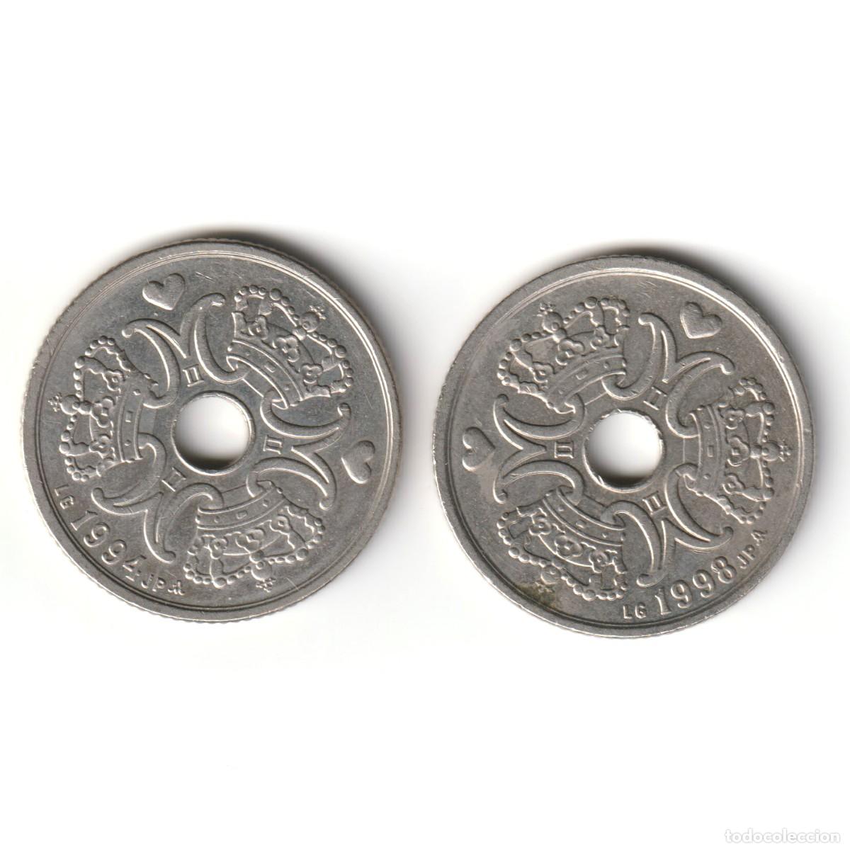 Monedas antiguas de Europa: Dinamarca dos monedas de 5 kroner - Foto 2