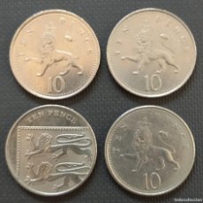Monedas antiguas de Europa: TEN 10 PENCE, LOTE DE 4 MONEDAS /// INGLATERRA PENNY BILLETES NUMISMÁTICA FILATELIA POSTALES PESETAS
