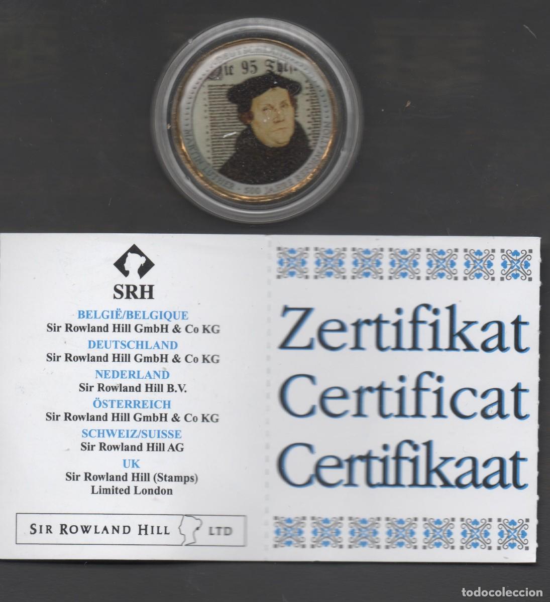 Moedas antigas da Europa: FILA MOEDA SPECIMEN COLORIDA DEUTSCHLAND 500 ANOS REFORMATION 2 EUROS CERTIFICAT PROOF NUEVA