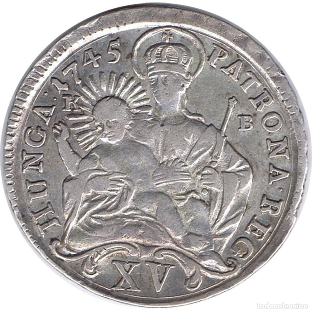 Monedas antiguas de Europa: HUNGRIA 15 KRAJCZAR DE PLATA 1745 KB REINA MARIA TERESA