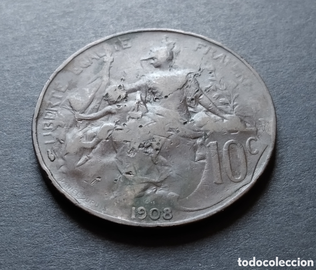 Monedas antiguas de Europa: MONEDA - FRANCIA 10 CENTIMOS 1908 - Foto 3